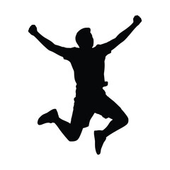 Fototapeta premium Jumping Man Silhouette with Arms Up - Joy, Success & Energetic Emotion