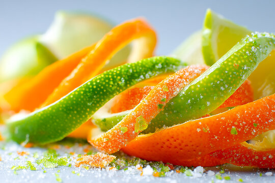 Bright citrus zest and peels arranged with vibrant colors on a light background Generative AI