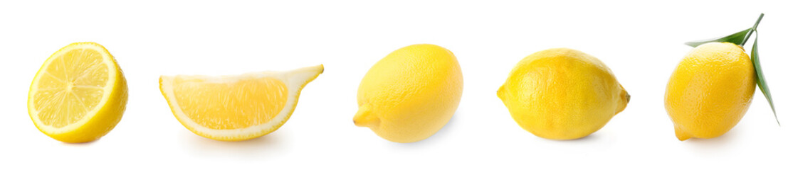Set of fresh lemons on white background