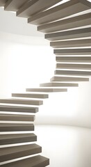 A modern, minimalist spiral staircase ascends in a bright, white interior, showcasing its geometric design and clean lines.