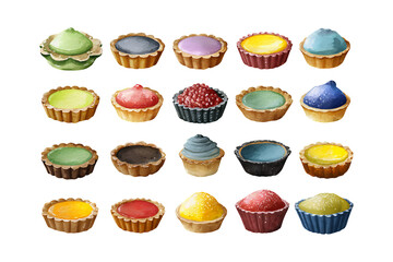 Assortment of Colorful Miniature Tarts and Cupcakes.
