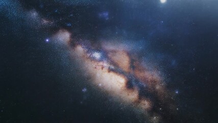 Abstract background flying pass through the milky way galaxy with stars and space dust in the universe dark and grain processed