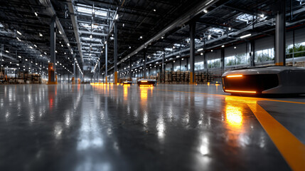 Ultra-Realistic Warehouse with Autonomous Robots and AI Route Overlays

