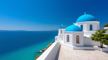 Obraz premium Sweeping Coastal Landscape of Santorini from High Viewpoint