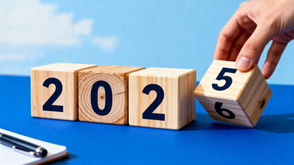 Transition from 2025 to 2026 with Wooden Number Blocks