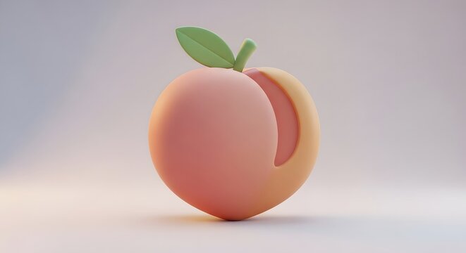 Stylized 3d peach with a slice removed revealing the interior texture