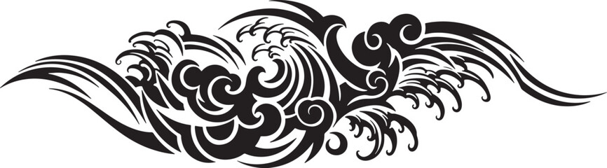 Tribal Art Wave Striking Black and White Vector Illustration with Ornate, Swirling Design