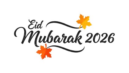 Eid mubarak 2026 celebration design with floral accents on white