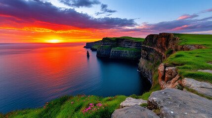 Dramatic Sunrise Over the Cliffs of Moher in Ireland