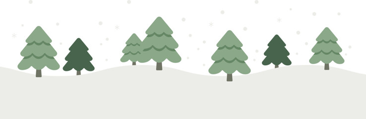 Christmas Pine Trees on Snow Hill Background with Falling Snow