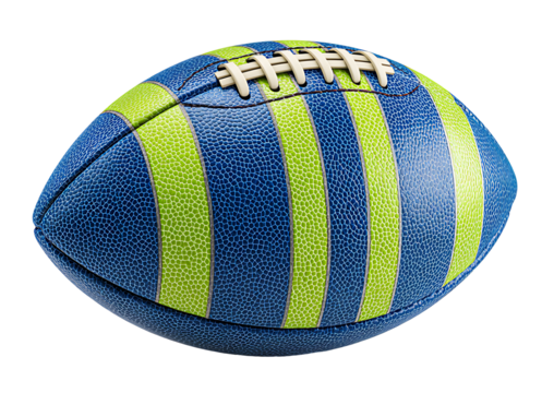A brightly colored football with blue green and white details isolated on black