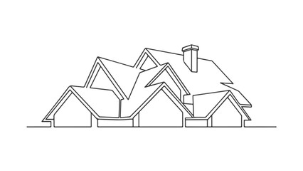 An elegant and modern single continuous line art drawing showcasing a complex residential building structure design, perfect for architectural concepts