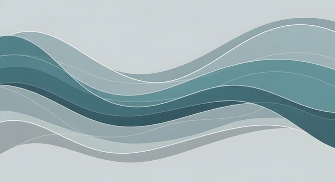Abstract flowing waves of cool blue and grey tones create a serene and modern background
