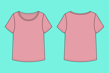 Women's Relaxed Fit Scoop Neck T-Shirt Apparel Flat Drawing Template