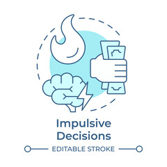 Impulsive decisions soft blue concept icon. Emotional strain. Financial stress, money anxiety. Round shape line illustration. Abstract idea. Graphic design. Easy to use in blog post, booklet