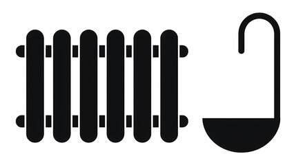 Find radiator heating system and ladle kitchen tool vector illustration