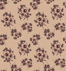 Japanese Round Flower Fall Vector Seamless Pattern
