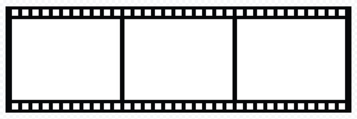 film strip icon Grunge 35mm film strip vector with blank frames, perfect for vintage cinema photography and movie reel illustration. seamless vintage filmstrip roll frame. Video or movie filmstrip ove