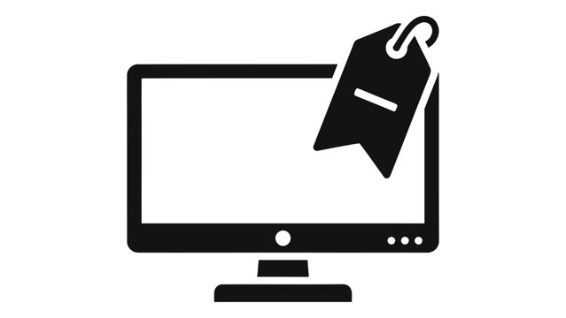 Desktop computer monitor icon with a discount price tag, symbolizing promotional offers and reduced prices for electroni