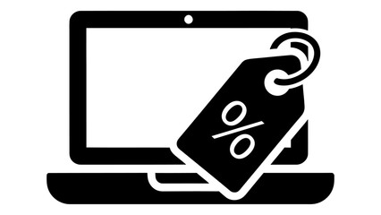Laptop screen sale discount deals illustration. online shopping technology promotion offer symbol. e-commerce vector ico