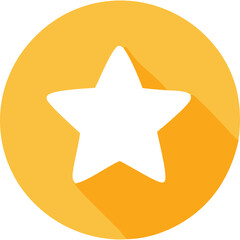 White Five Pointed Star Shape Inside Orange Circle With Long Shadow Effect On Transparent Background Flat Icon Symbol Graphic Design Element