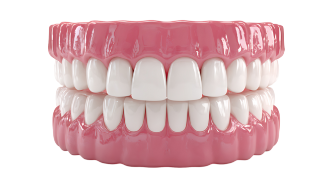 A realistic depiction of human teeth and gums isolated on black