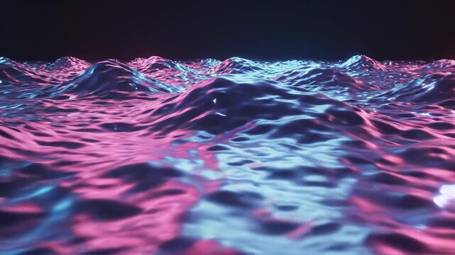 Seamless loop of bright neon liquid waves pulsating and refracting light across a vibrant undulating three-dimensional field pulsating, motion, waves