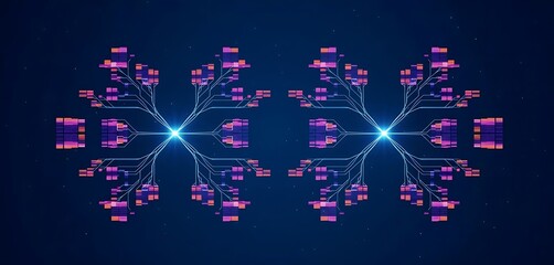 Futuristic Symmetrical Data Network with Mirrored Digital Circuit Trees