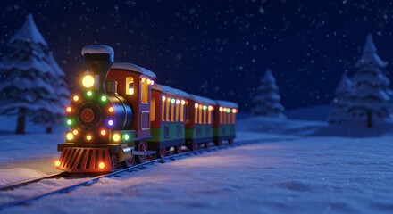 Christmas Train Racing Through a Snowy Winter Landscape