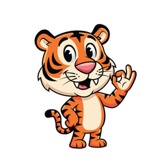 Cute Cartoon Tiger Showing Okay Gesture with Paw vector illustration