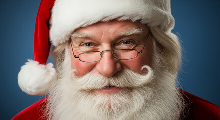 Naklejka premium A classic and joyful portrait of Santa Claus, beaming with holiday cheer and timeless festive spirit, ready to spread happiness and Christmas magic