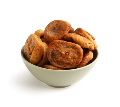 Green bowl with sweet dried figs on white background - Powered by Adobe