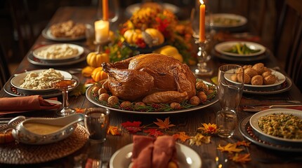 Golden Roasted Thanksgiving Turkey on Festive Holiday Table
