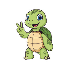 Cute Cartoon Turtle Making Peace Sign Gesture vector cartoon illustration