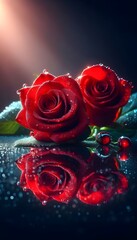 Rose Romance: Fresh roses with water drops