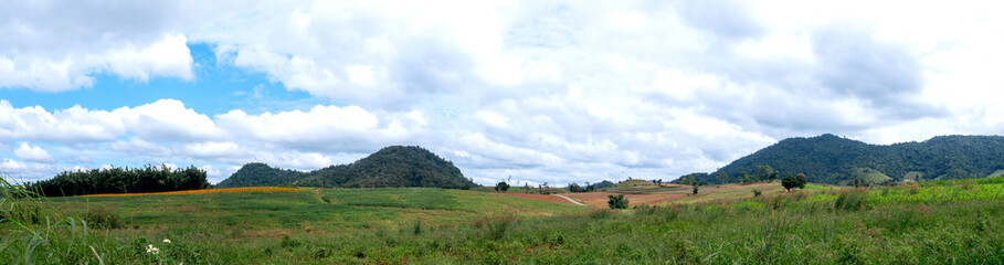 Bright and Beautiful Rural Farmland Landscape Amidst Mountains in Tak, Thailand