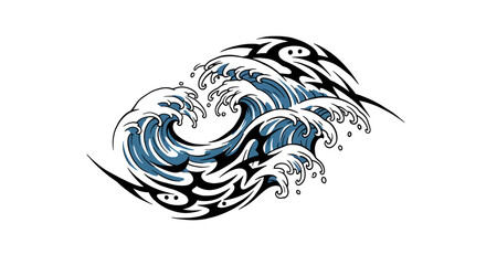 Tribal Art Wave Captivating Vector Illustration with Intricate Details and Dynamic Ocean Elements