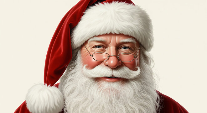 The jolly face of Santa Claus in a close-up portrait, spreading Christmas cheer and festive spirit