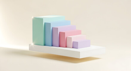 "Pastel Gradient Geometric Blocks Stairs on Minimal Cream Background"