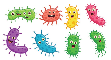 Naklejka premium Collection of adorable cartoon bacteria with expressive