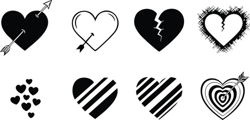Heart icons collection including love arrow broken and target symbols for romantic and emotional concepts vector illustration 