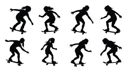 set of children playing skateboard silhouette illustration © Kehur