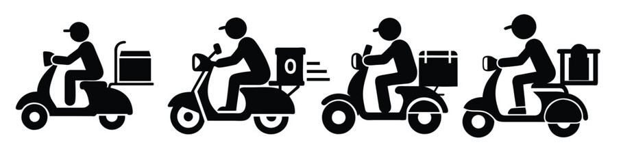 Set of man is riding a scooter delivery silhouette  © Yamafa