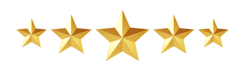 Five Golden Stars In A Row On White Background For Celebration Awards And Recognition