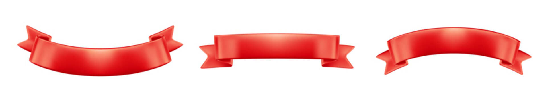 Three Red Ribbon Banners Curved Set in Satin Style for Celebration and Banner Design Projects