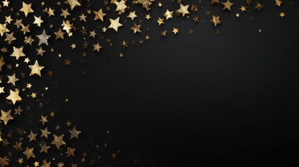 Golden stars sparkle against a dark, elegant background, creating a festive and magical atmosphere.