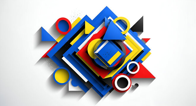"Abstract Geometric Composition with Bold Primary Colors and Dynamic Shapes"