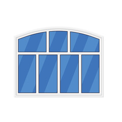 White Framed Window With Blue Panes And Arched Top Detailed Architectural Element With Transparent Background