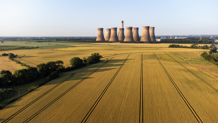 Aerial view across farmland toward Eggborough power station © Philip
