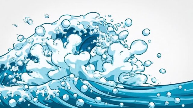 Looped animated 2D ocean wave in cartoon style with alpha white background, creating smooth continuous motion for summer, beach, or seaside-themed digital projects